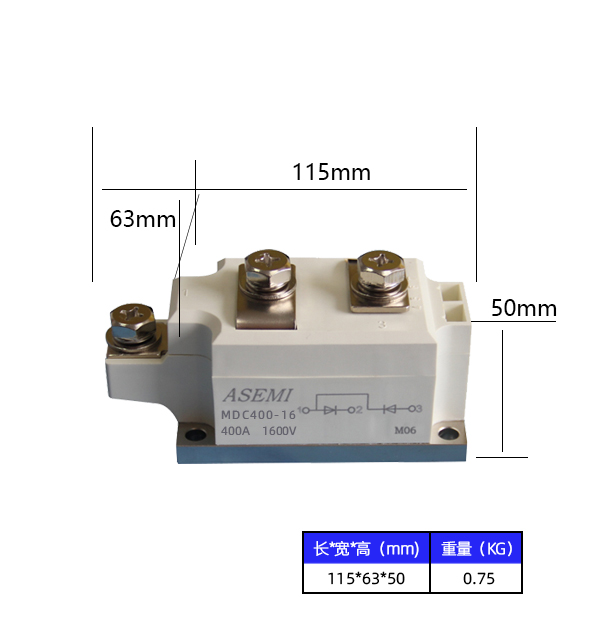 MDC400-16,MDC400-14,MDC400-12,MDC400-10,  ASEMI单臂串联整流模块